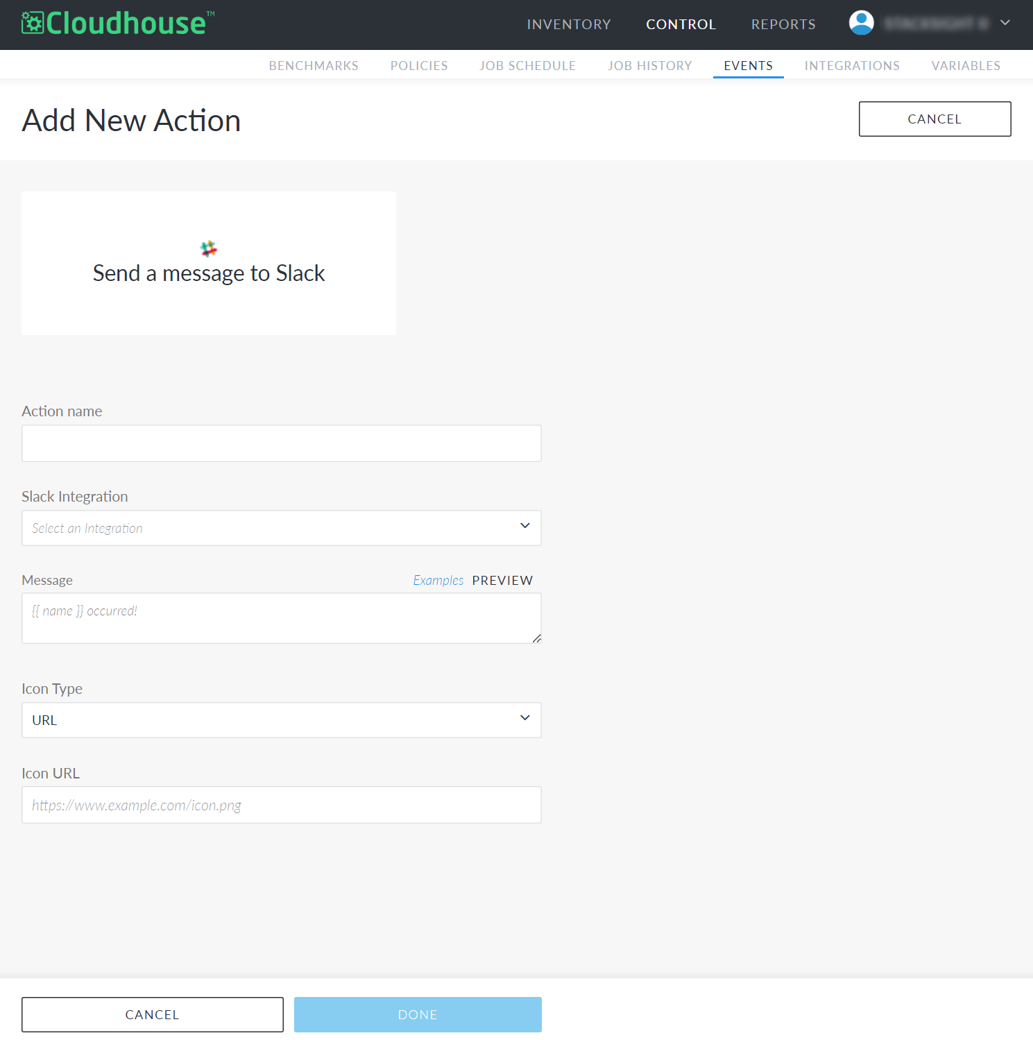 Screenshot showing the Add Action page for sending a Slack Message in Guardian.